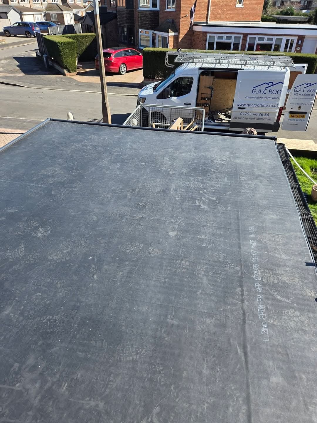 Completed EPDM flat roof with the GAC Roofline van